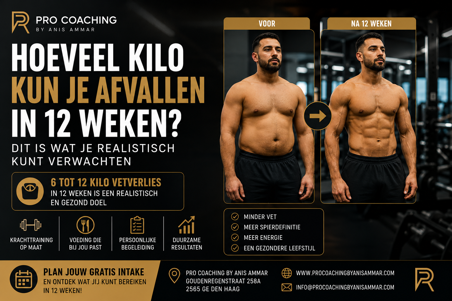 Man en vrouw tijdens een 12 weken body transformatie bij Pro Coaching by Anis Ammar in Den Haag.